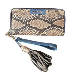 Cuadra Sky Blue Phyton Wristlet Wallet Clotch